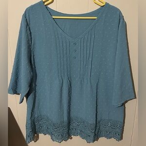 XXL Blue 3/4 Sleeve Blouse